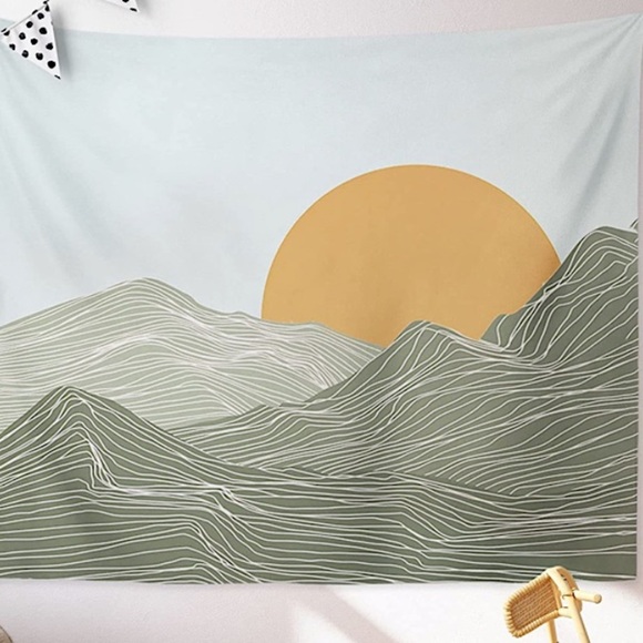 Neutral Mountain Range Sunset/Sunrise Nature Tapestry Wall Art for Room/Outdoors